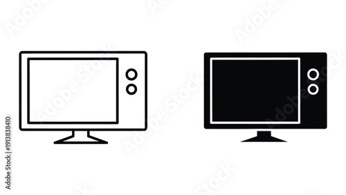 Television icons in black and white outline style
