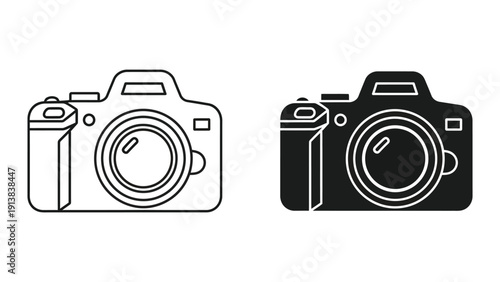 Simple black and white camera icons on white background