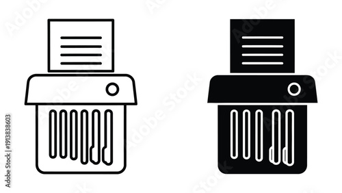 Paper shredder icon set, outline and solid style