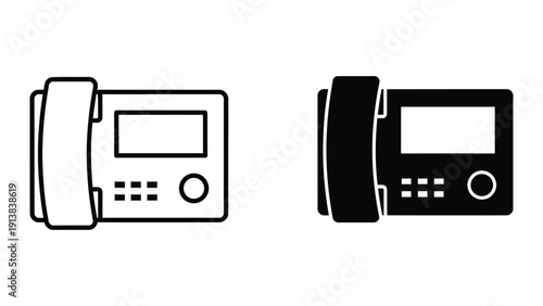 Set of simple line art illustrations of telephones on white background