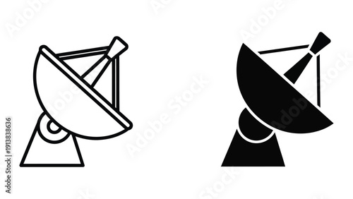 Satellite dish icon set outline and solid style