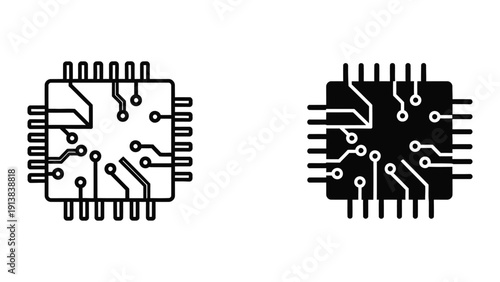 Microchip circuit board icons in black and white