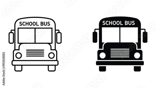 Black and white illustration of two school buses