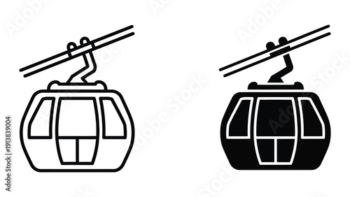 Cable car gondola icon set, black and white