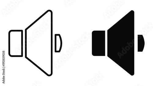 Megaphone icons set, white and black simple loudspeaker symbols