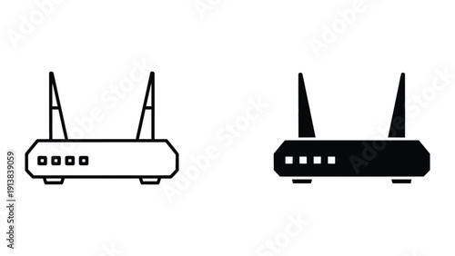WiFi router front view, black and white illustration