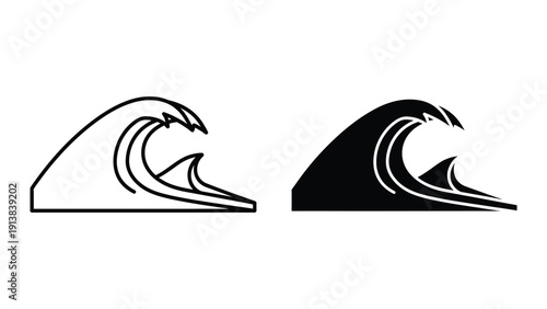 Black and white wave icons, ocean wave symbols