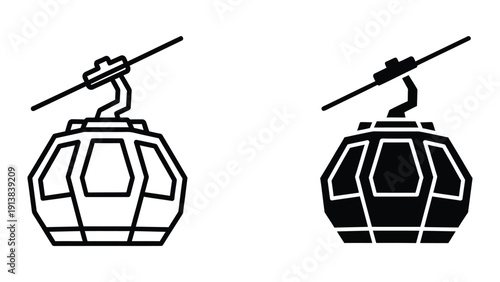 Cable car gondolas in black and white graphic style