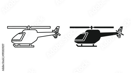 Two simple black and white helicopters side by side