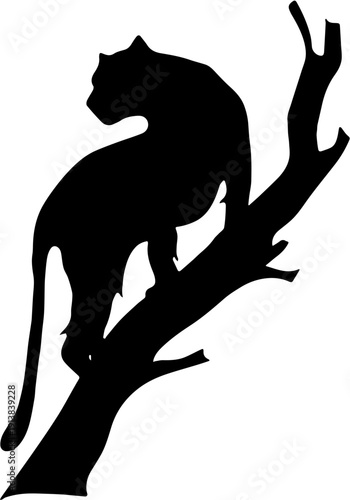 Black Panther Silhouette on Tree Branch Wild Animal Icon