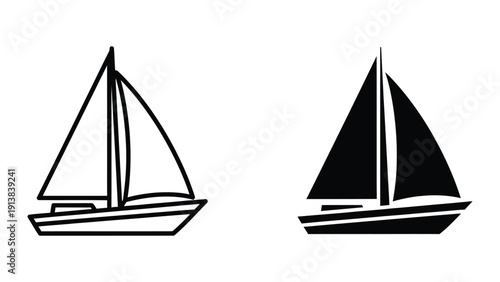 Two sailboats, one outlined and one filled, side by side on white background