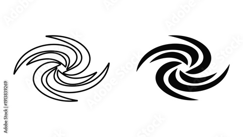 Black swirling vortex icons on white background