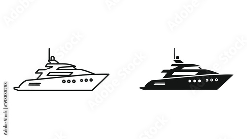 Luxury yacht silhouettes in black and white, vector illustration