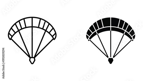 Parachute icon set, simple black and white parachute symbols