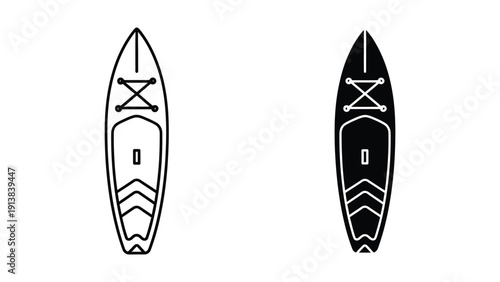 Top view of a kayak, black and white outline illustration