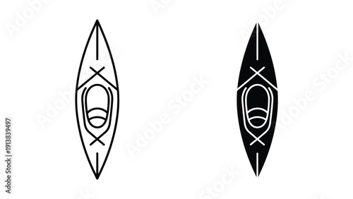 Top view of kayak icon set on white background