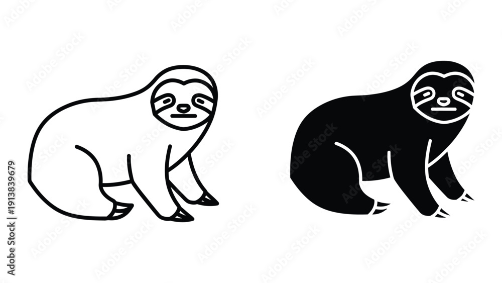 Obraz premium Black and white illustration of two sloths sitting together