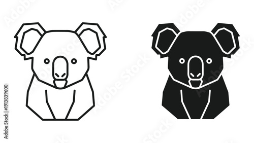 Koala bear outline and silhouette, black and white illustration