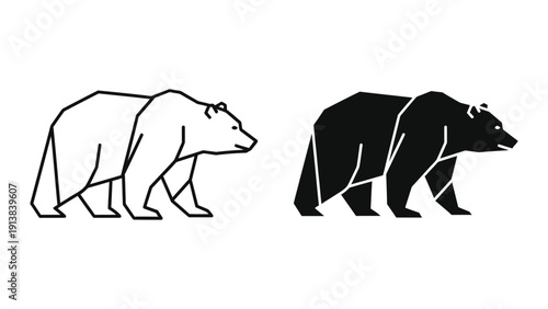 Black and white illustration of two bears walking side by side