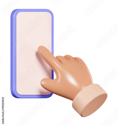 3D Hand Icon Pressing Smartphone Screen for Touch Interaction