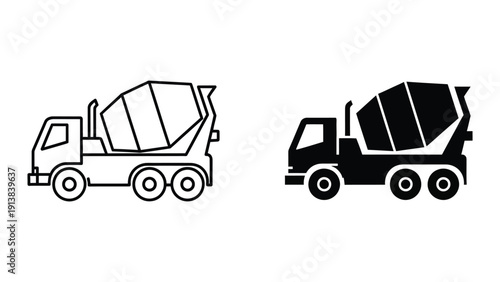 Concrete mixer truck outline and silhouette