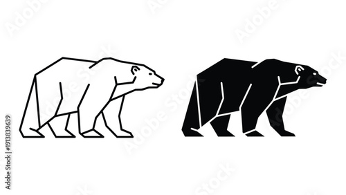 Black and white illustration of two bears walking side by side