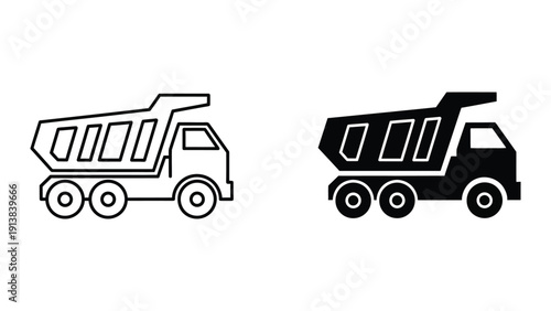 Black and white dumper truck icon set