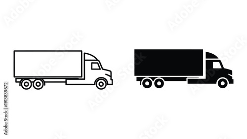 Black and white truck illustrations side by side on white background