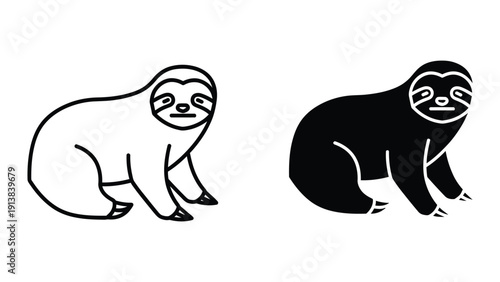 Black and white illustration of two sloths sitting together