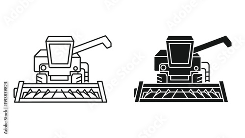 Combine harvester icons in outline and filled styles