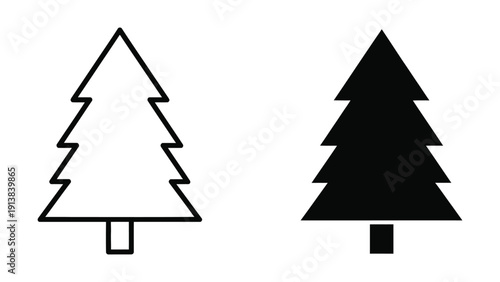 Simple black and white christmas tree icons set