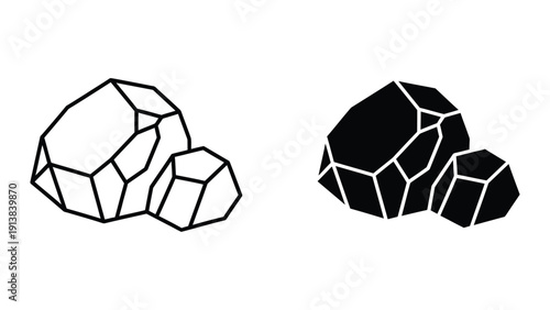 Abstract geometric shapes, black and white illustration of polygonal forms.