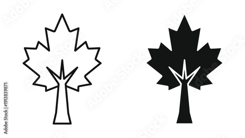 Black and white maple leaf icons on white background