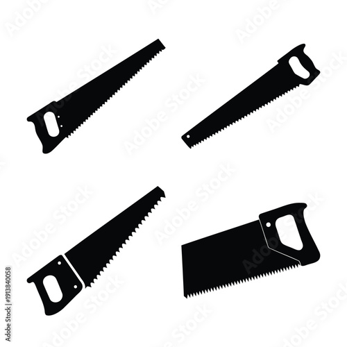 A collection of various hand saw silhouettes perfect for carpentry and construction designs