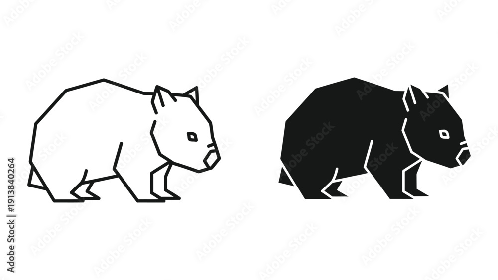 Obraz premium Black and white illustration of two wombats side by side