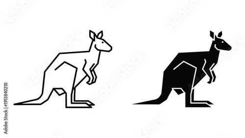Silhouette of kangaroo and outline of kangaroo on white background