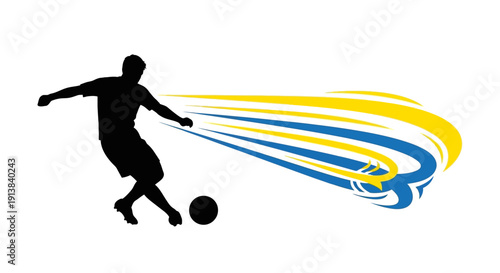 Silhouette of Soccer Player Kicking Ball.