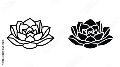 Black and white lotus flower illustrations on white background