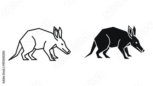 Black and white illustration of two aardvarks