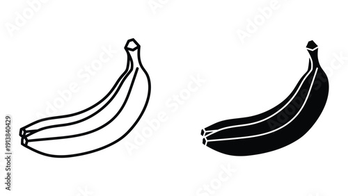 Simple black and white illustration of a pair of bananas
