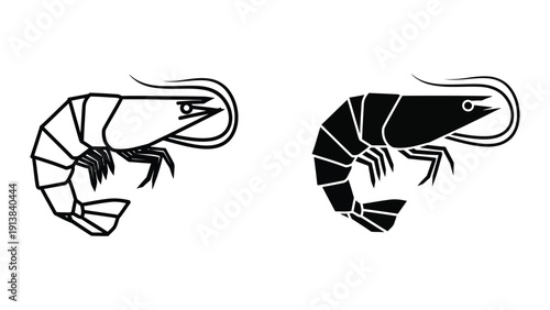 Black and white illustration of two shrimp side by side