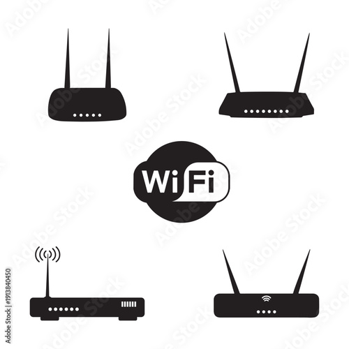 WiFi Router and Wireless Network Icons Set