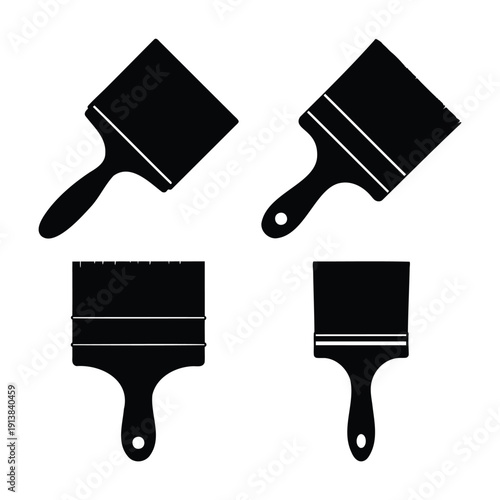 Collection of four distinct black silhouette paint brush icons for art and home improvement projects