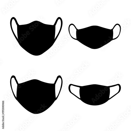 Collection of black face mask silhouettes showcasing various protective covering designs