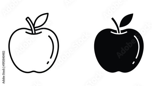 Black and white apple illustrations side by side, simple graphic design