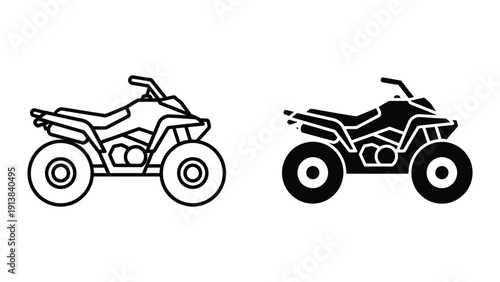 Quad bike vector illustration set, outline and solid styles