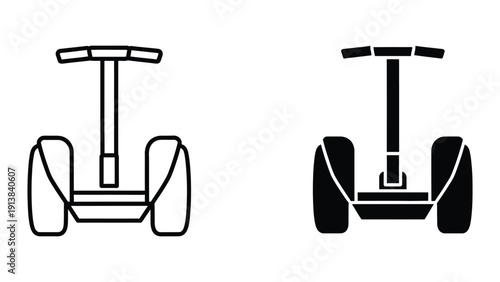 Segway line art and silhouette on white background