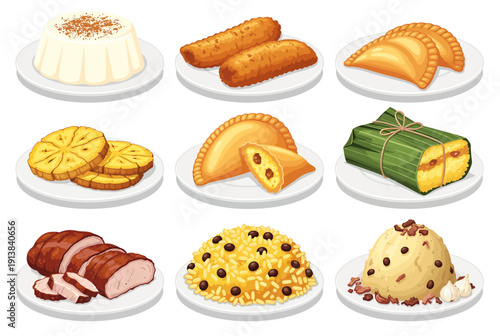 Caribbean Food Plate Vector – Puerto Rican Dishes