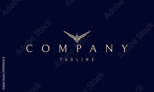 A vector golden logo featuring an abstract image futuristic technological wings, symbolizing innovation, speed, and advanced mobility.