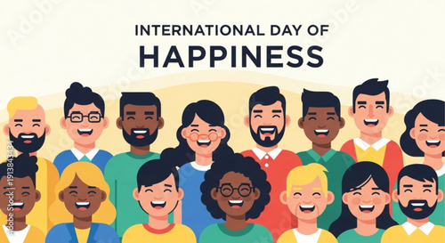 Diverse group of happy people celebrating international day of happiness together with smiles